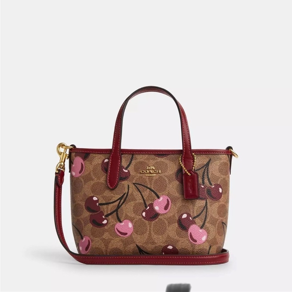NWT COACH City Tote Bag Mini Signature Canvas With Cherry Print-